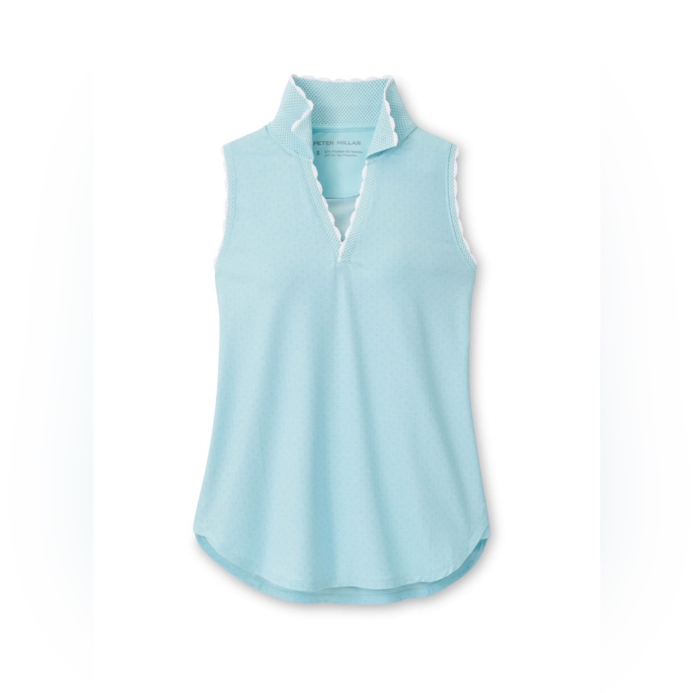 Peter Millar Women’s Geo Print Oval Blue Sleeveless Stretch Jersey Polo Tank